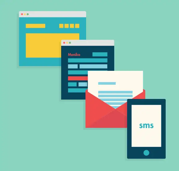 Animated illustration of an email and a text message arriving